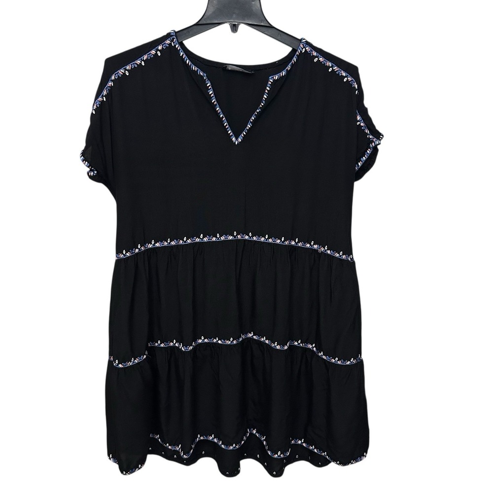 Hatch Dress Womens 1 Small Black Relaxed Tier Shift Pullover V Neck Pockets